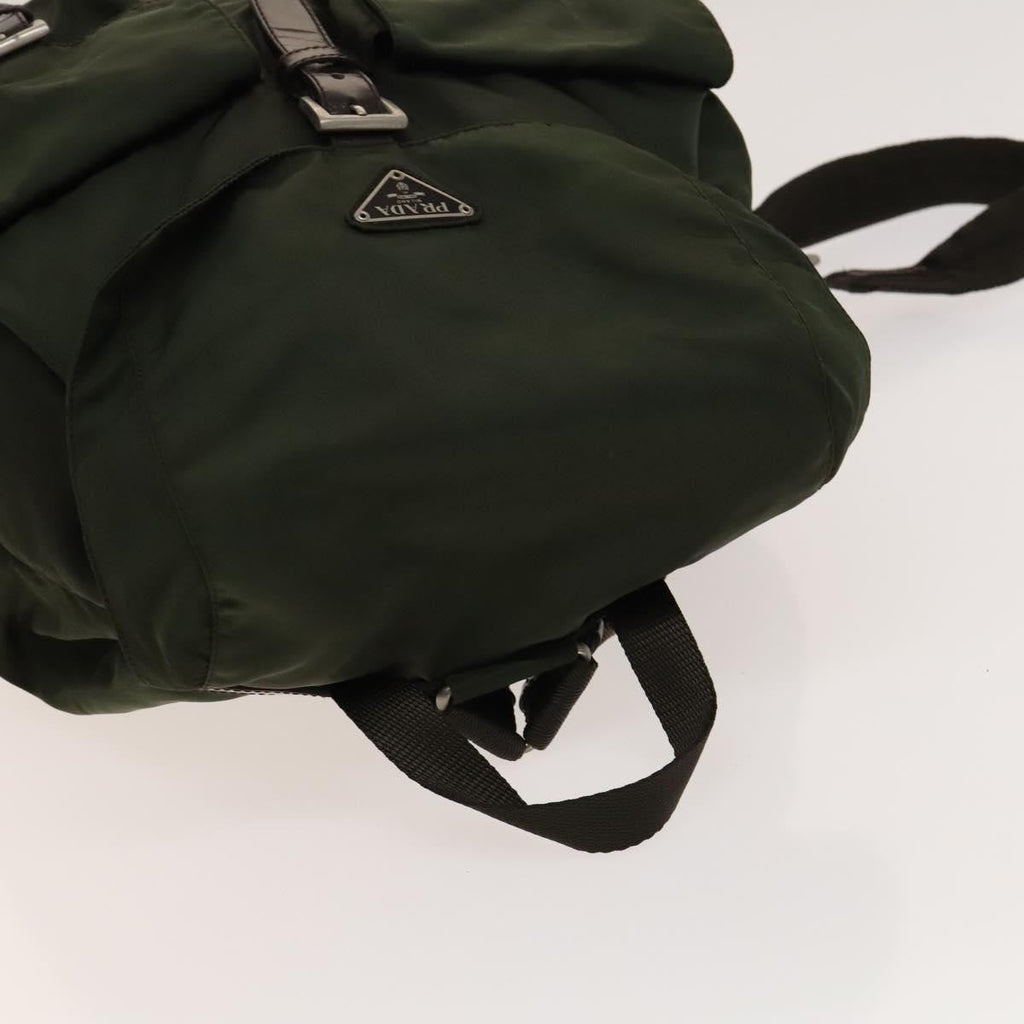 Prada Vela Double Front Pocket Backpack Tessuto With Saffiano Leather Khaki Nylon Backpack Bag (Pre-Owned)