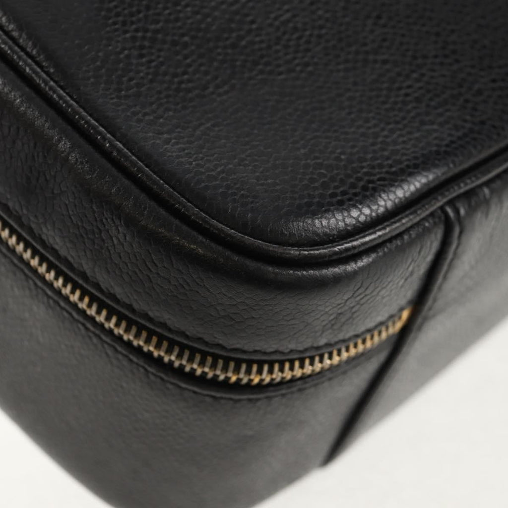 Chanel Vintage Timeless Zip Around Vanity Case Caviar Black Leather Clutche & Pouche Bag (Pre-Owned)