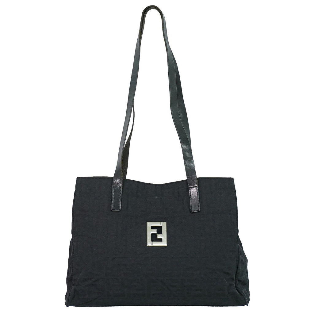 Fendi Zucca Tote Bag Canvas Black Canvas Tote Bag Bag (Pre-Owned)