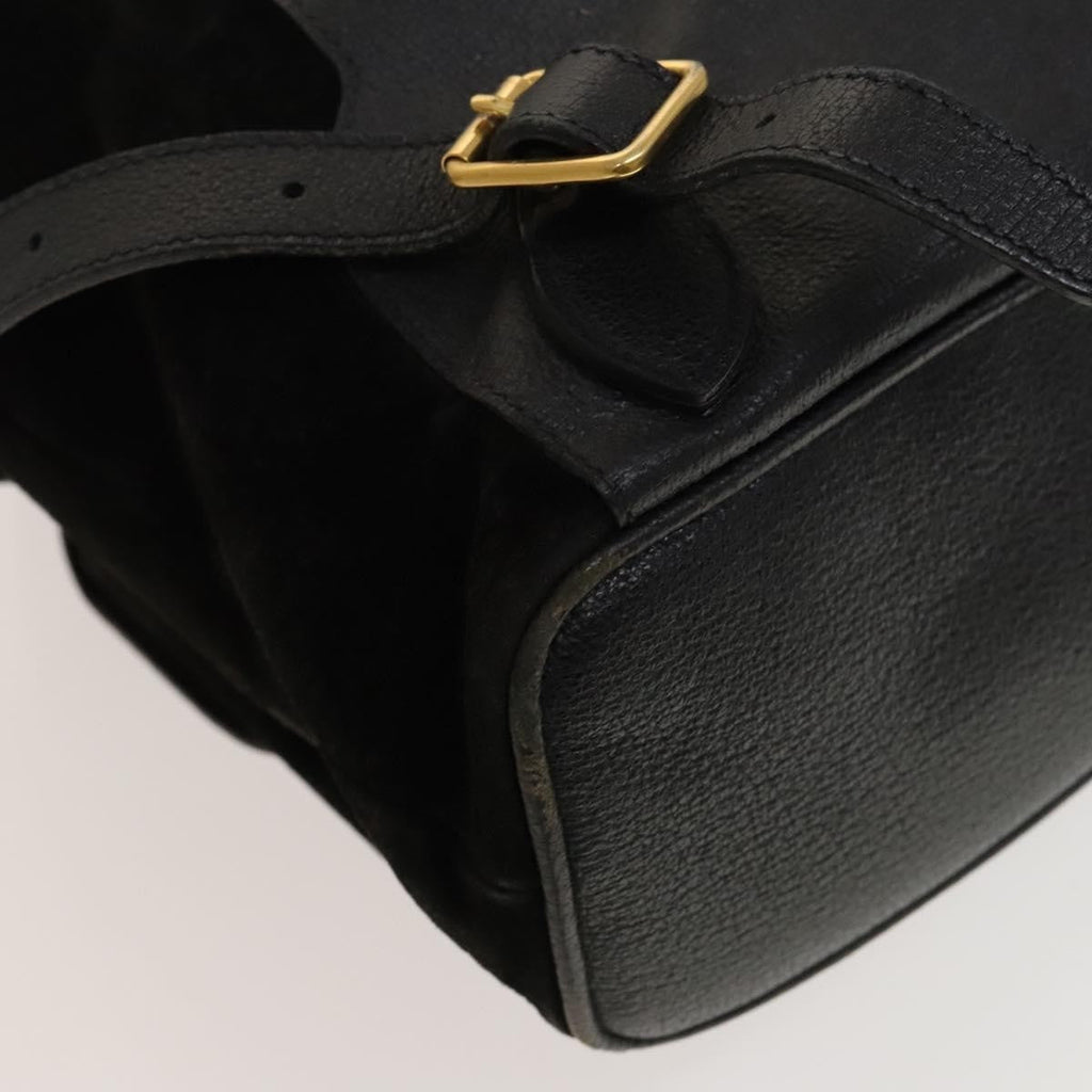 Gucci Vintage Bamboo Backpack Suede And Leather Black Suede Backpack Bag (Pre-Owned)
