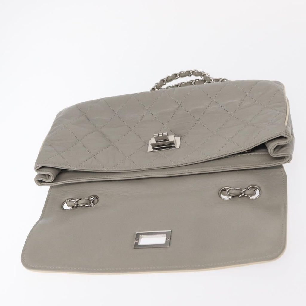 Chanel Mademoiselle Lock Flap Bag Quilted Lambskin Gray Leather Shoulder Bag Bag (Pre-Owned)