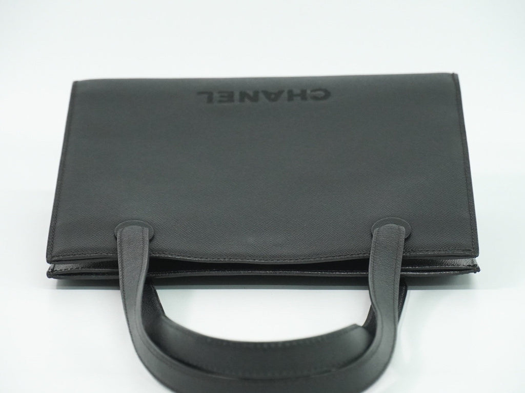 Chanel Vintage Logo Tote Leather Black Leather Tote Bag Bag (Pre-Owned)