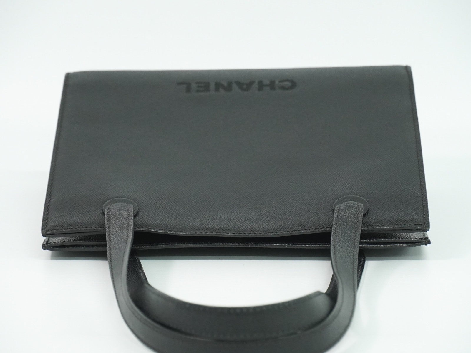 Chanel Vintage Logo Tote Leather Black Leather Tote Bag Bag (Pre-Owned)