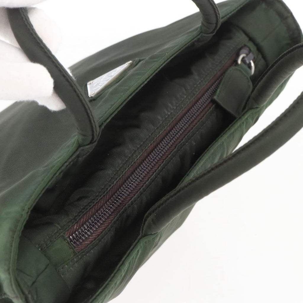 Prada Vintage Zip Handbag Tessuto Khaki Nylon Handbag (Pre-Owned)