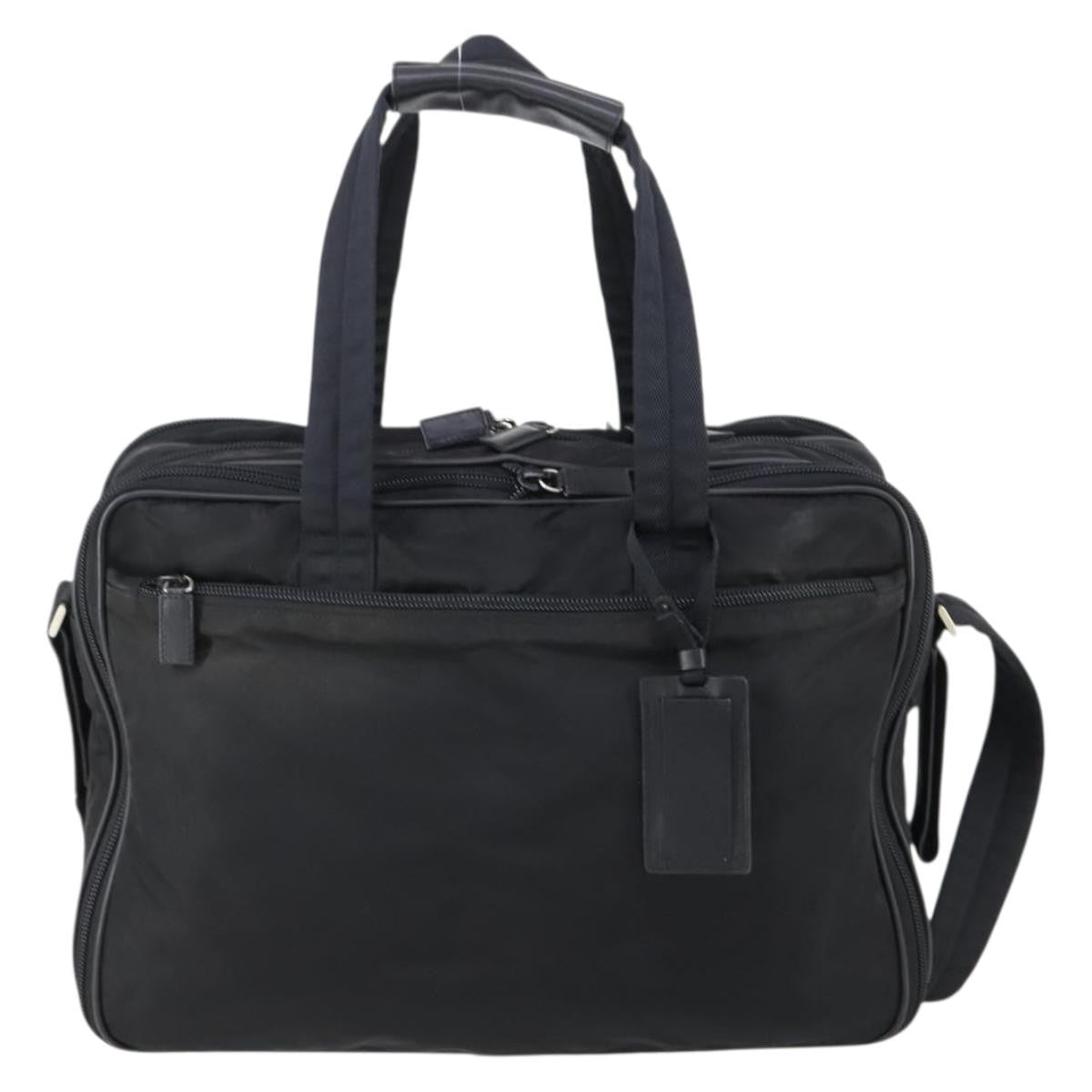 Prada Porta Computer Briefcase Tessuto And Saffiano Leather Black Nylon Briefcase Bag (Pre-Owned)