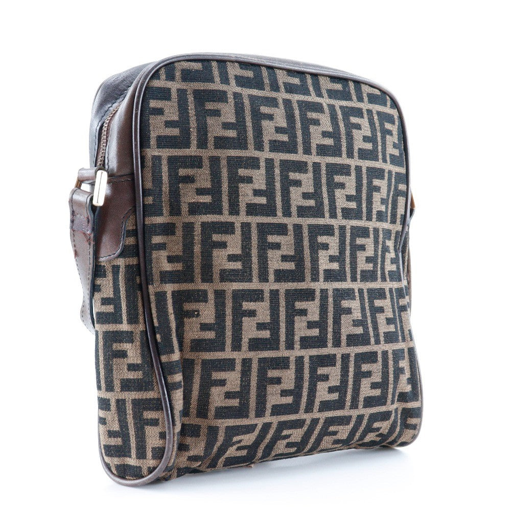 Fendi Logo Zucca Shoulder Bag Zucca Brown Canvas Shoulder Bag Bag (Pre-Owned)