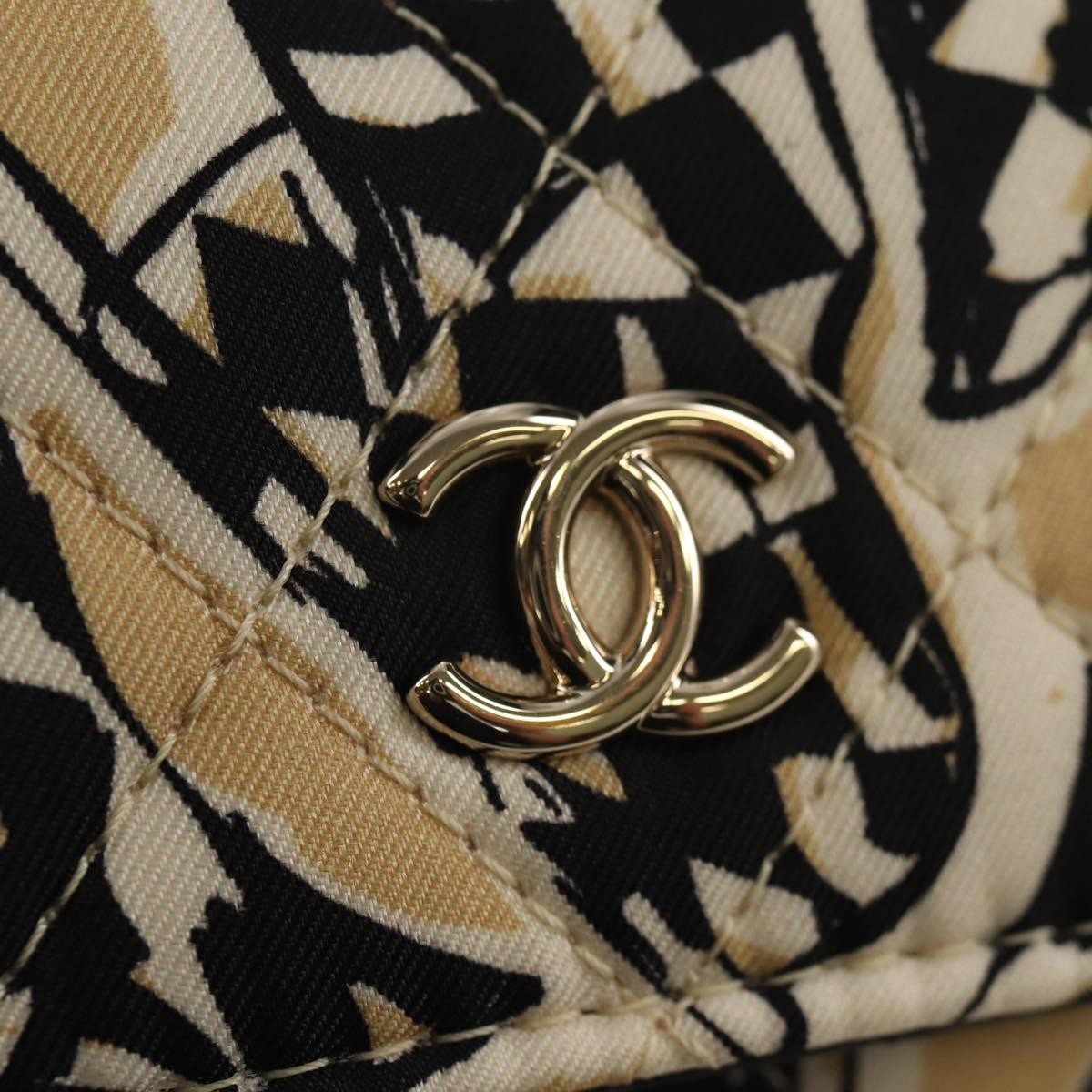 Chanel Flap Card Holder On Chain Quilted Printed Canvas Beige Satin Clutche & Pouche Bag (Pre-Owned)