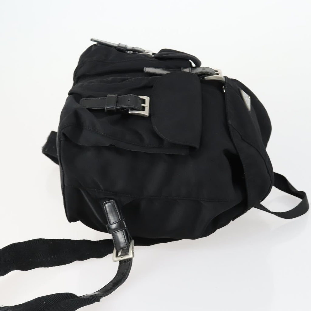 Prada Vela Double Front Pocket Backpack Tessuto With Saffiano Leather Black Nylon Backpack Bag (Pre-Owned)