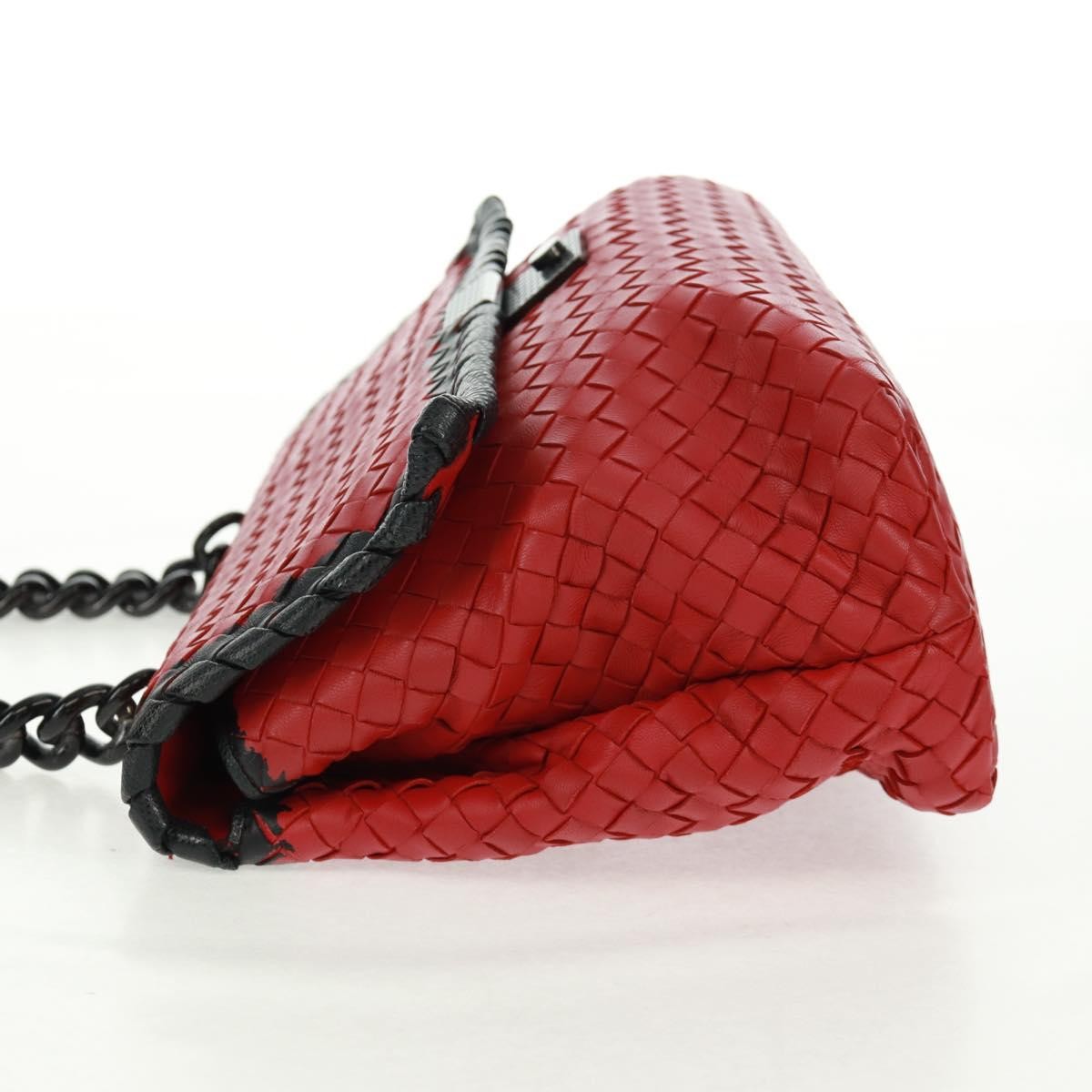 Bottega Veneta Glass Shoulder Bag Intrecciato Nappa With Snakeskin Red Leather Shoulder Bag Bag (Pre-Owned)