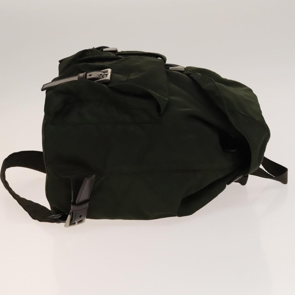 Prada Vela Double Front Pocket Backpack Tessuto With Saffiano Leather Khaki Nylon Backpack Bag (Pre-Owned)