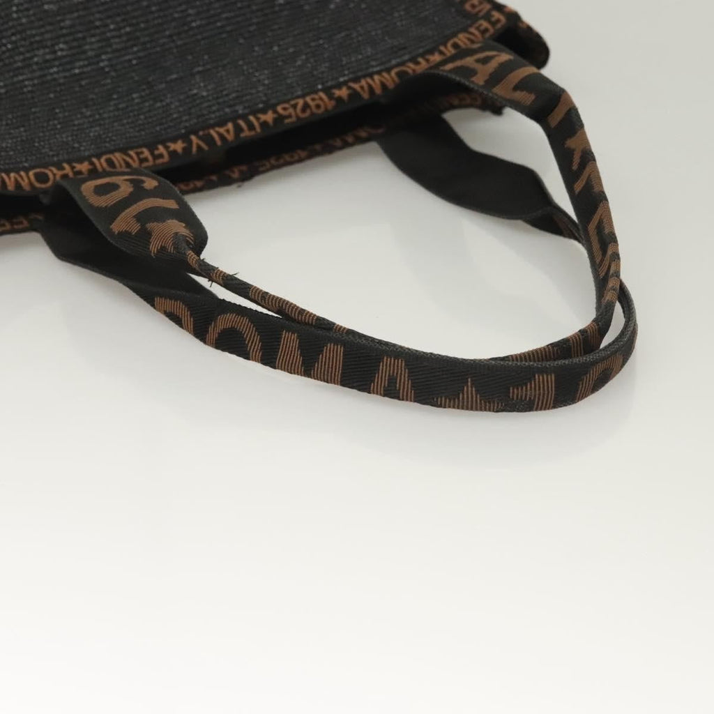 Fendi Zucca Tote Bag Straw Black Wood Tote Bag Bag (Pre-Owned)