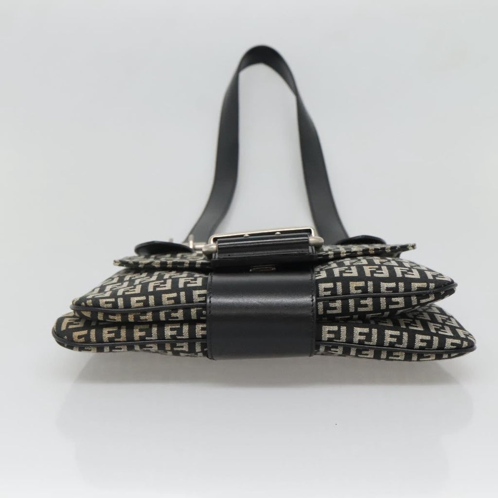 Fendi Buckle Flap Shoulder Bag Zucchino Canvas Black Canvas Shoulder Bag Bag (Pre-Owned)