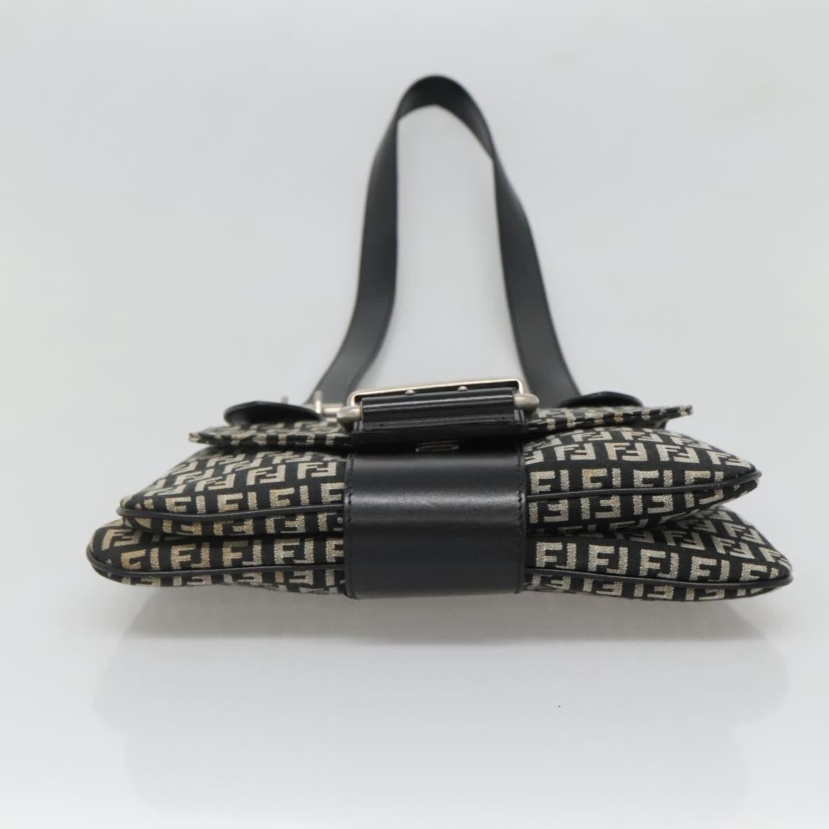 Fendi Buckle Flap Shoulder Bag Zucchino Canvas Black Canvas Shoulder Bag Bag (Pre-Owned)