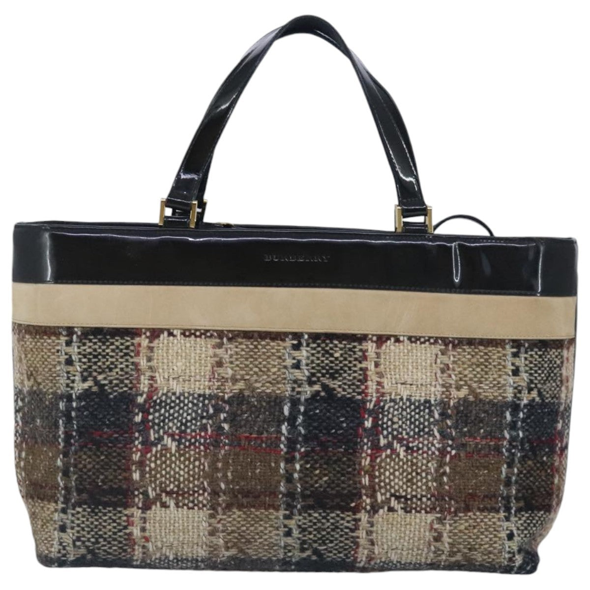 Burberry Nova Check Handbag Wool Beige Wool Handbag (Pre-Owned)