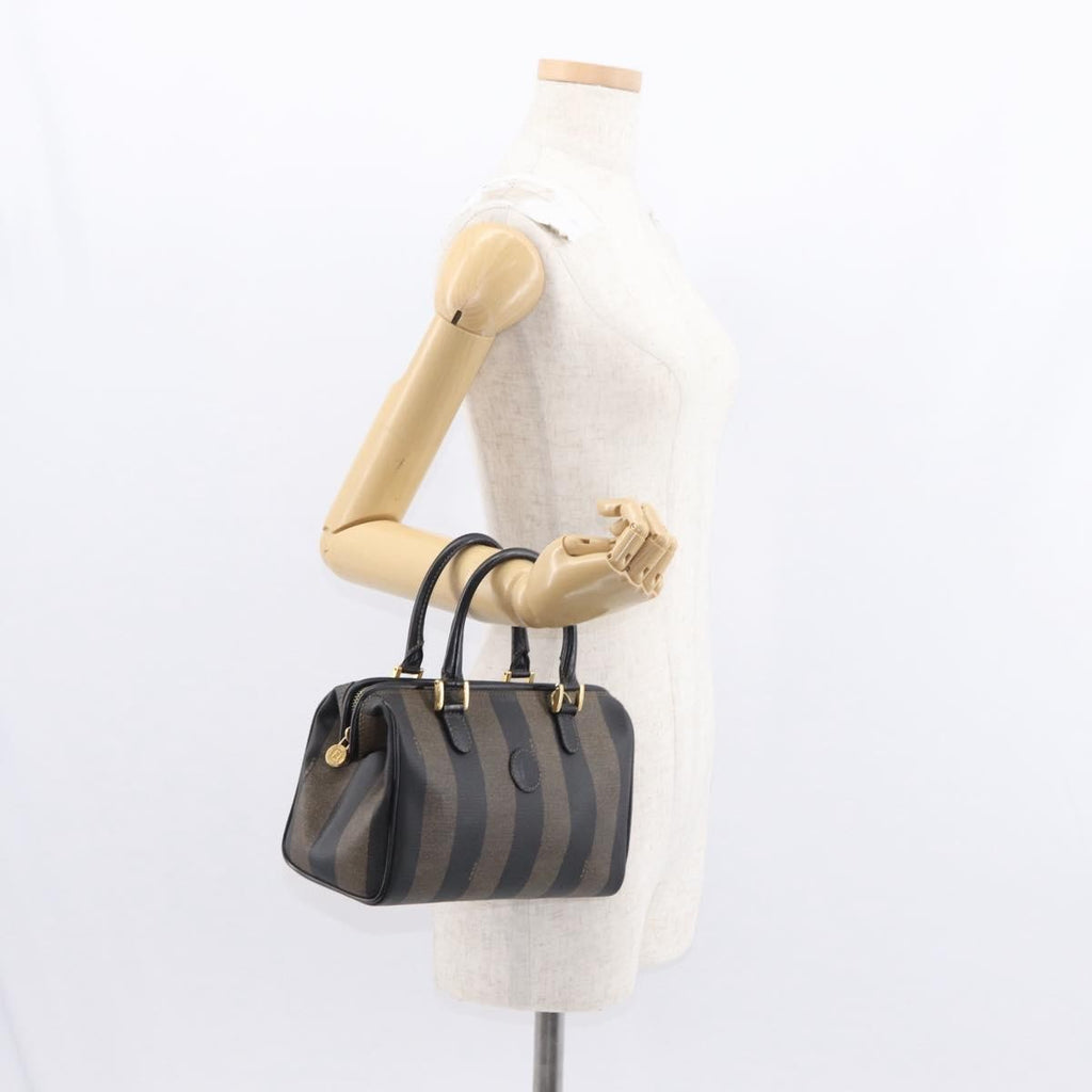 Fendi Vintage Pequin Convertible Boston Bag Coated Canvas Brown Canvas Travel Bag Bag (Pre-Owned)