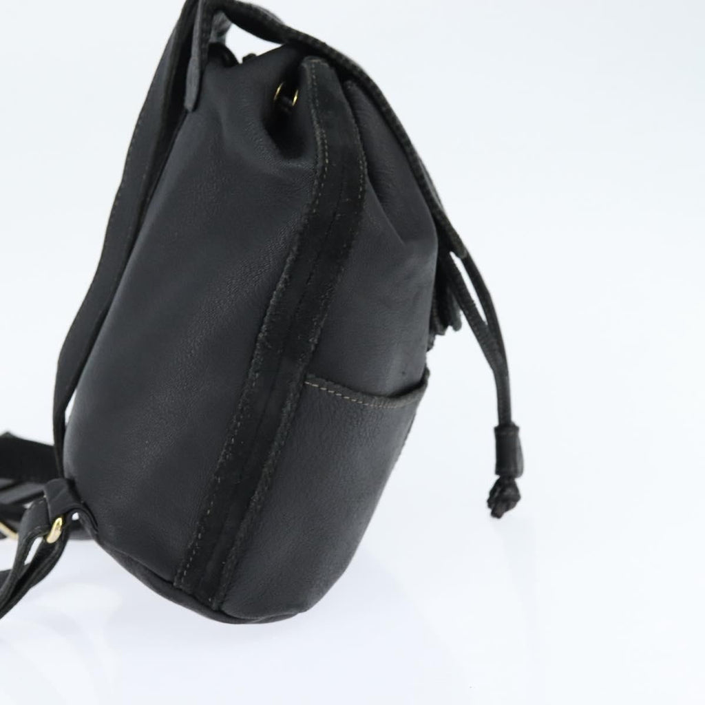 Fendi Logo Flap Drawstring Backpack Leather Black Leather Backpack Bag (Pre-Owned)
