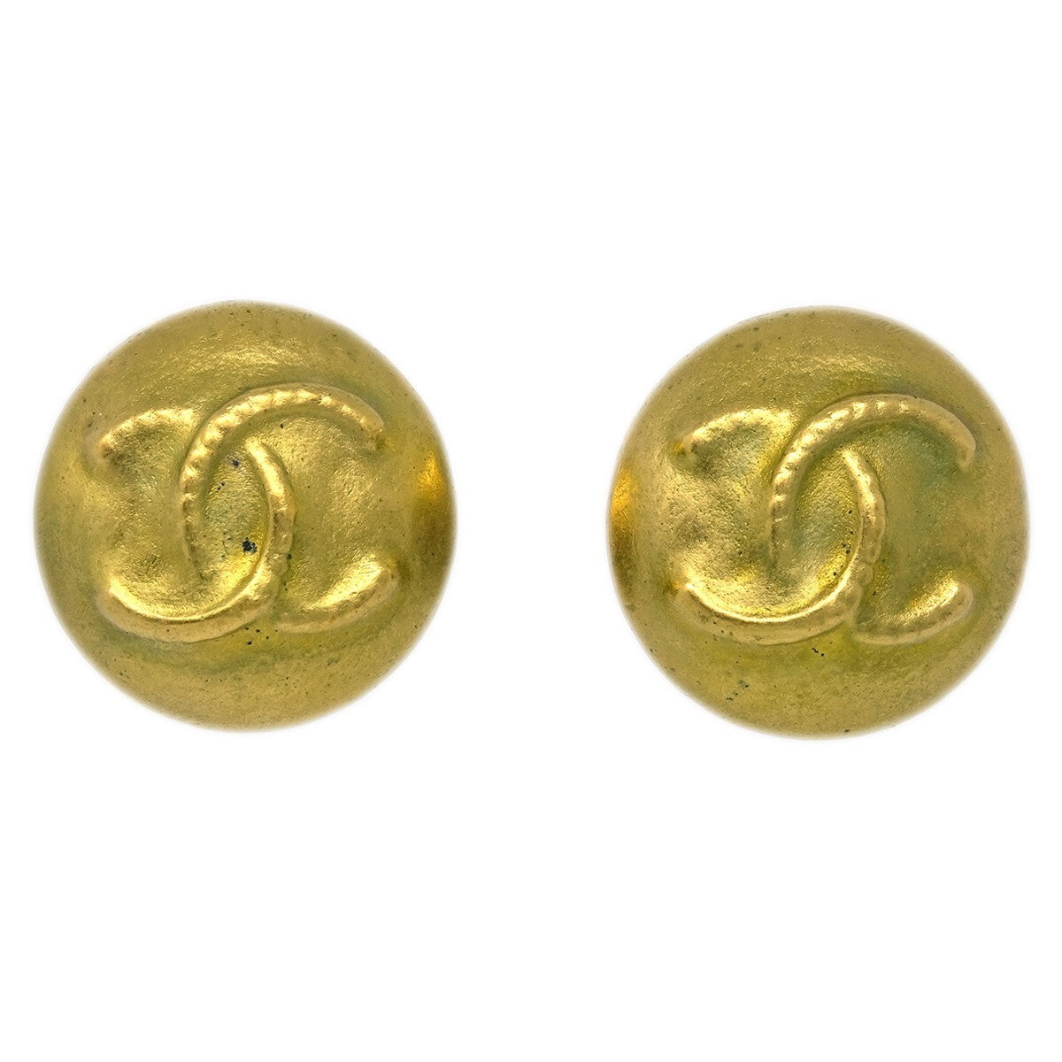 Chanel Vintage Cc Round Clip-On Earrings Metal Gold Gold_Plated Earrings Jewelry (Pre-Owned)