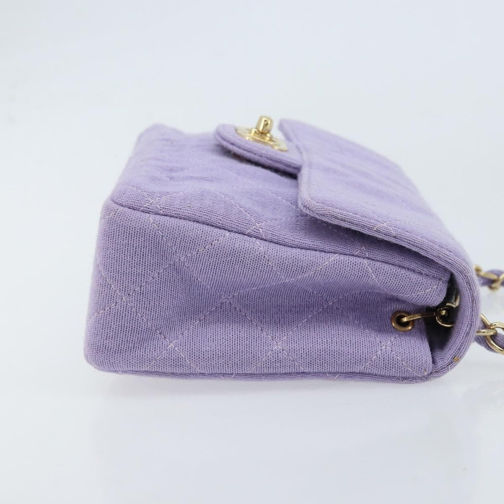 Chanel Square Classic Single Flap Bag Fabric Purple Cotton Crossbody Bag Bag (Pre-Owned)
