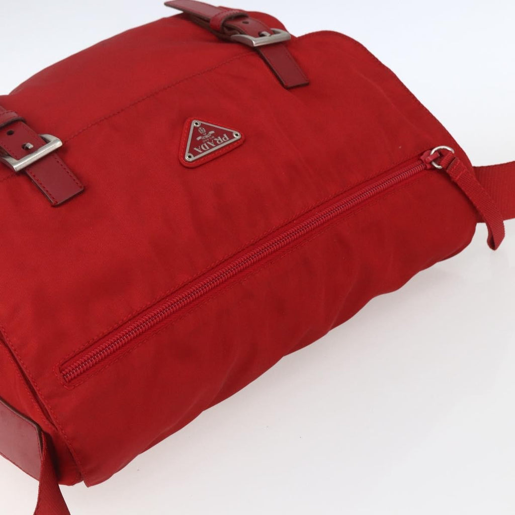 Prada Zip Buckle Messenger Bag Tessuto Red Nylon Shoulder Bag Bag (Pre-Owned)