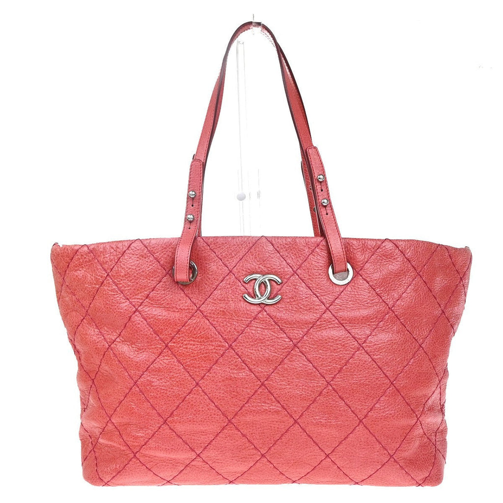 Chanel On The Road Tote Quilted Leather Pink Leather Tote Bag Bag (Pre-Owned)