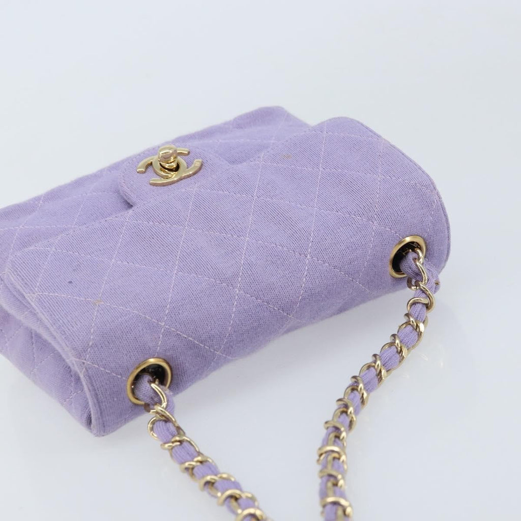 Chanel Square Classic Single Flap Bag Fabric Purple Cotton Crossbody Bag Bag (Pre-Owned)