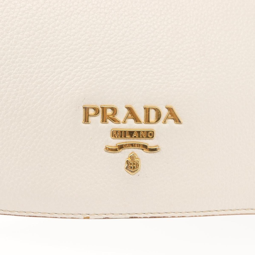 Prada Flap Crossbody Bag Vitello Daino White Leather Shoulder Bag Bag (Pre-Owned)