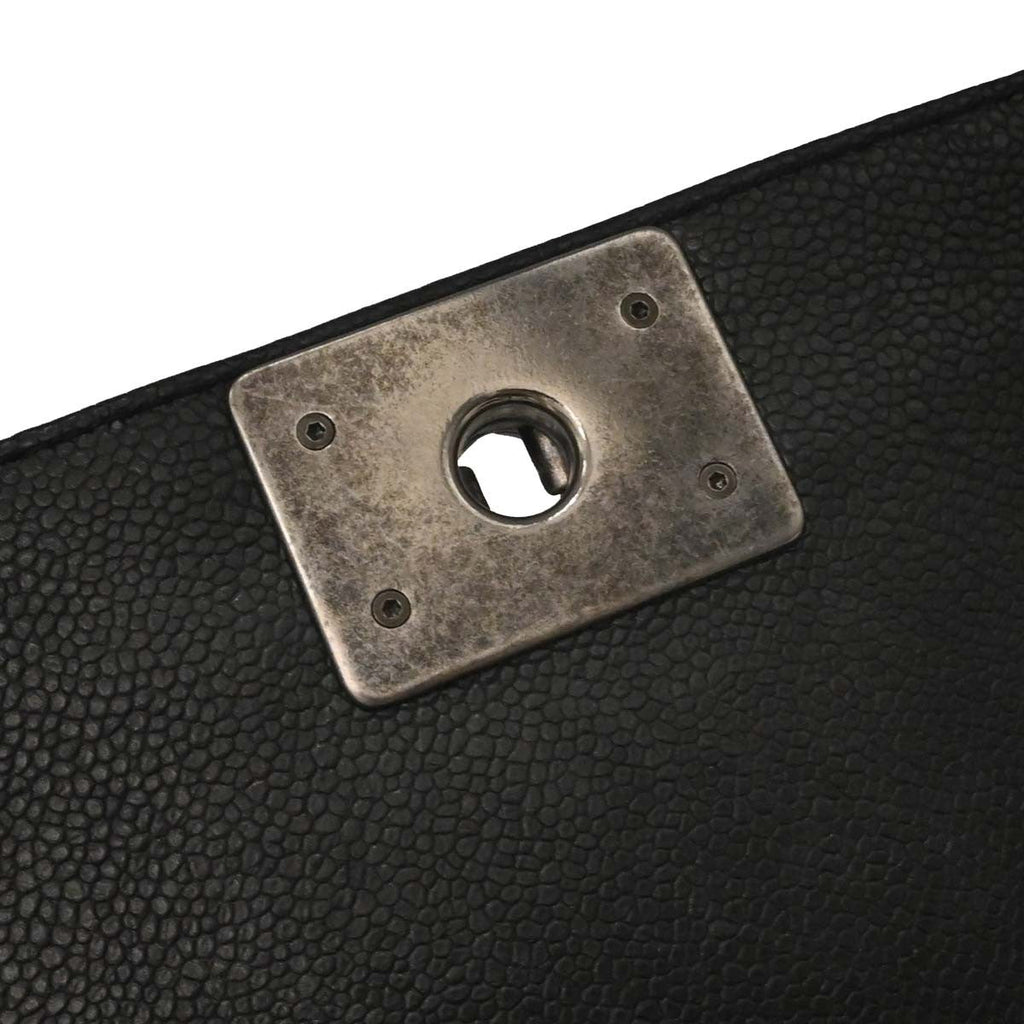 Chanel Boy Flap Bag Tweed And Leather Black Leather Shoulder Bag Bag (Pre-Owned)