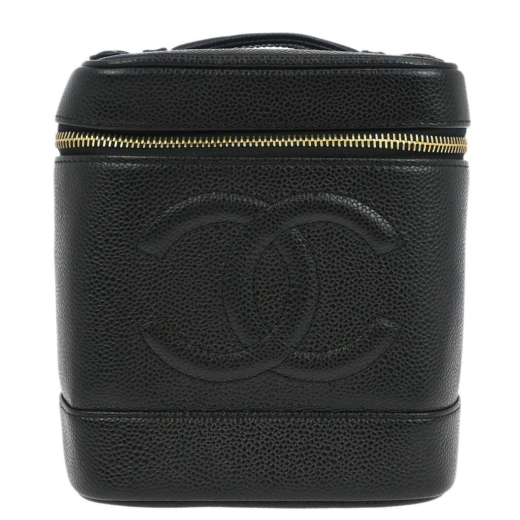 Chanel Vintage Timeless Cosmetic Case Caviar Black Leather Handbag (Pre-Owned)