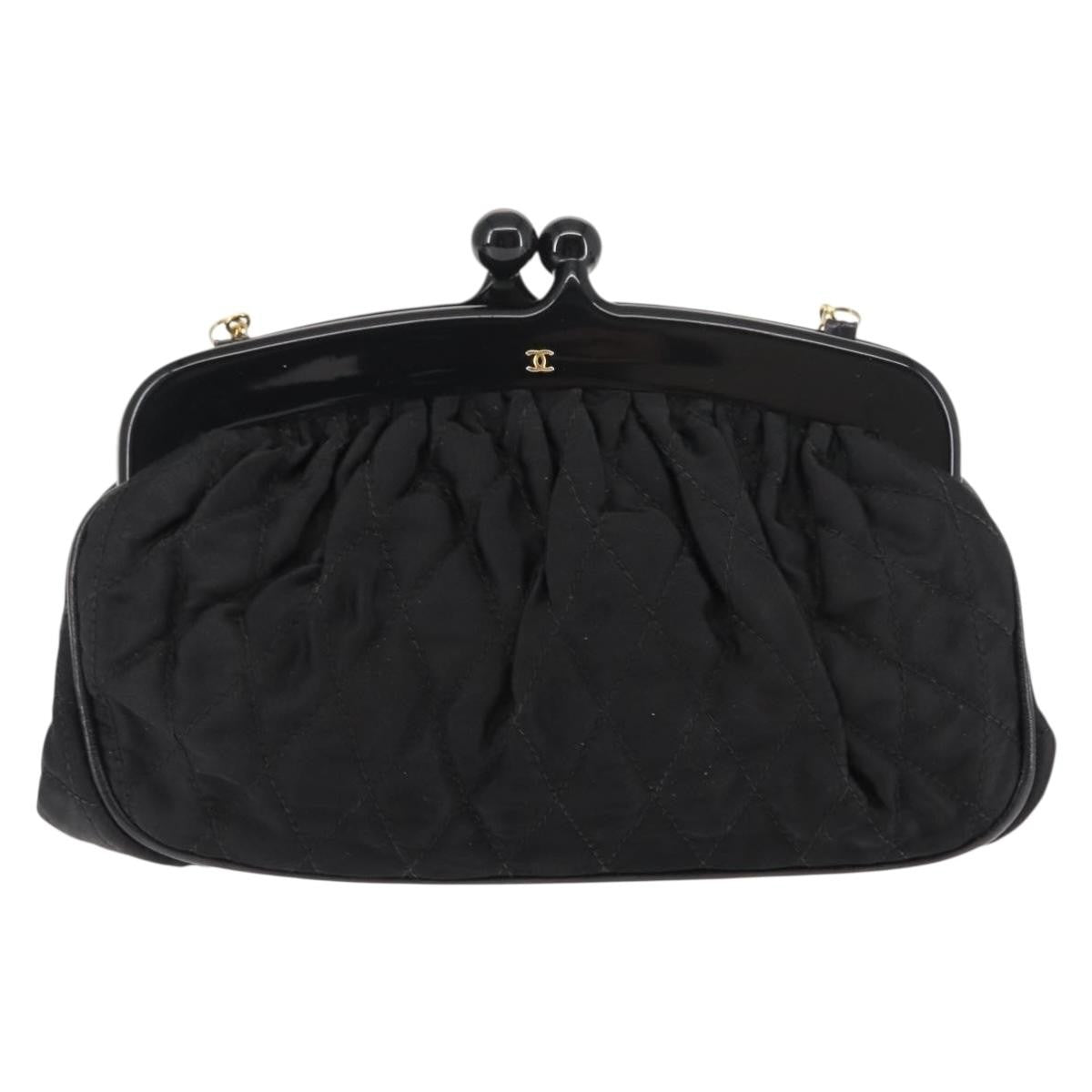 Chanel Chain Clutch Canvas And Leather Black Satin Shoulder Bag Bag (Pre-Owned)