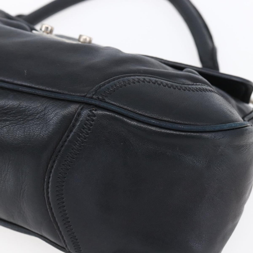 Prada Pushlock Shoulder Bag Leather Black Leather Shoulder Bag Bag (Pre-Owned)