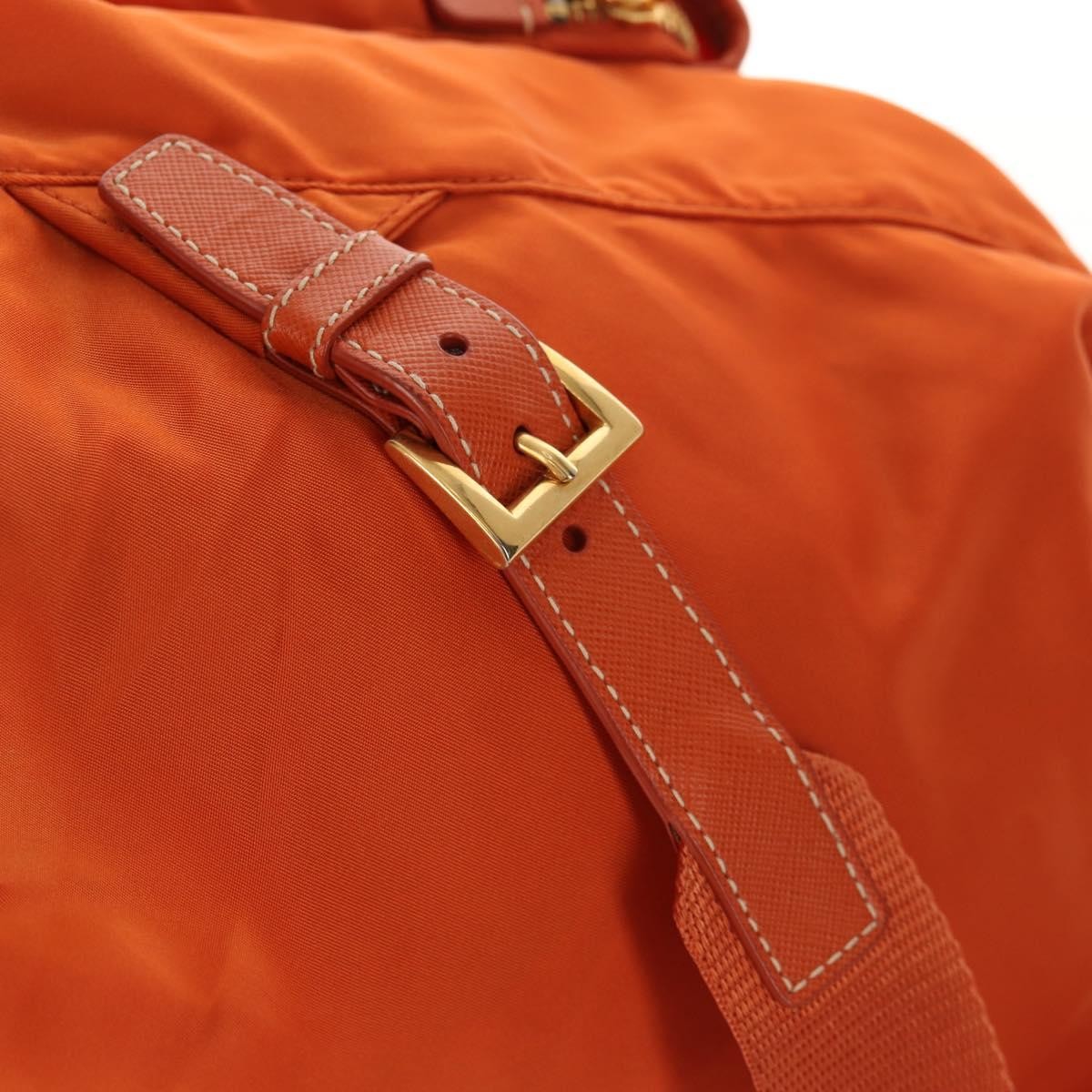 Prada Vela Double Front Pocket Backpack Tessuto With Saffiano Leather Orange Nylon Backpack Bag (Pre-Owned)