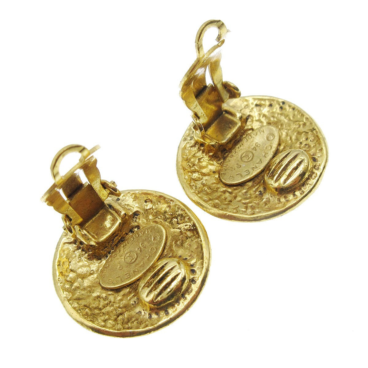Chanel Cc Button Clip-On Earrings Metal Gold Gold_Plated Earrings Jewelry (Pre-Owned)