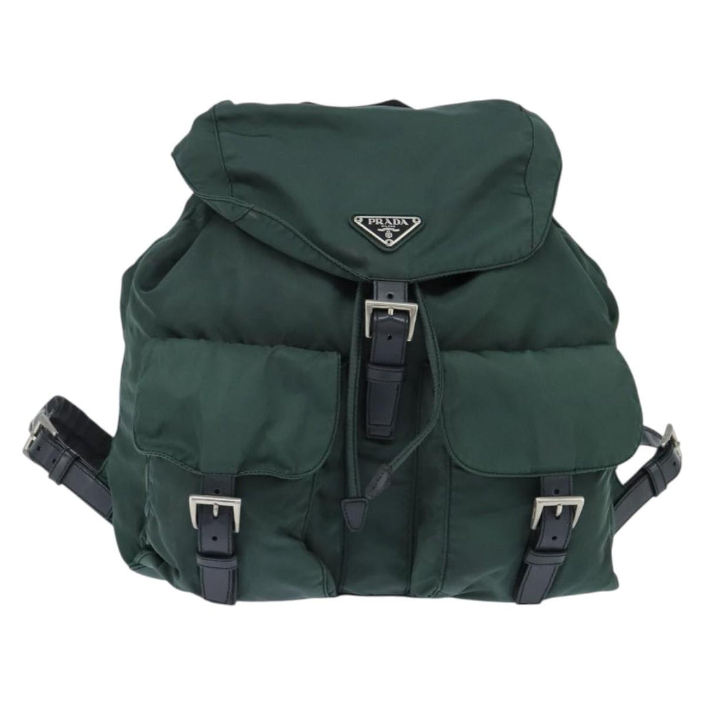 Prada Vela Double Front Pocket Backpack Tessuto With Saffiano Leather Khaki Nylon Backpack Bag (Pre-Owned)