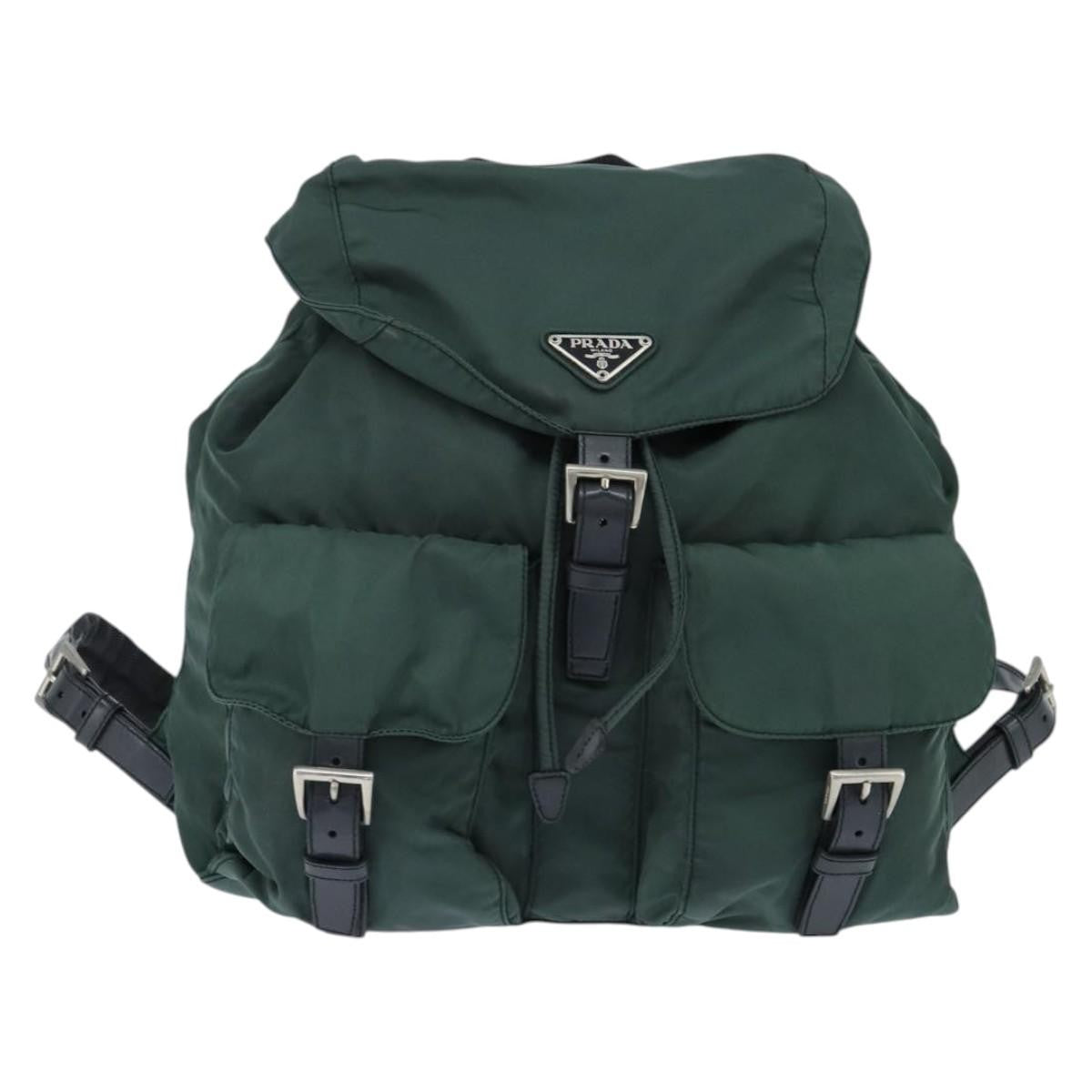 Prada Vela Double Front Pocket Backpack Tessuto With Saffiano Leather Khaki Nylon Backpack Bag (Pre-Owned)