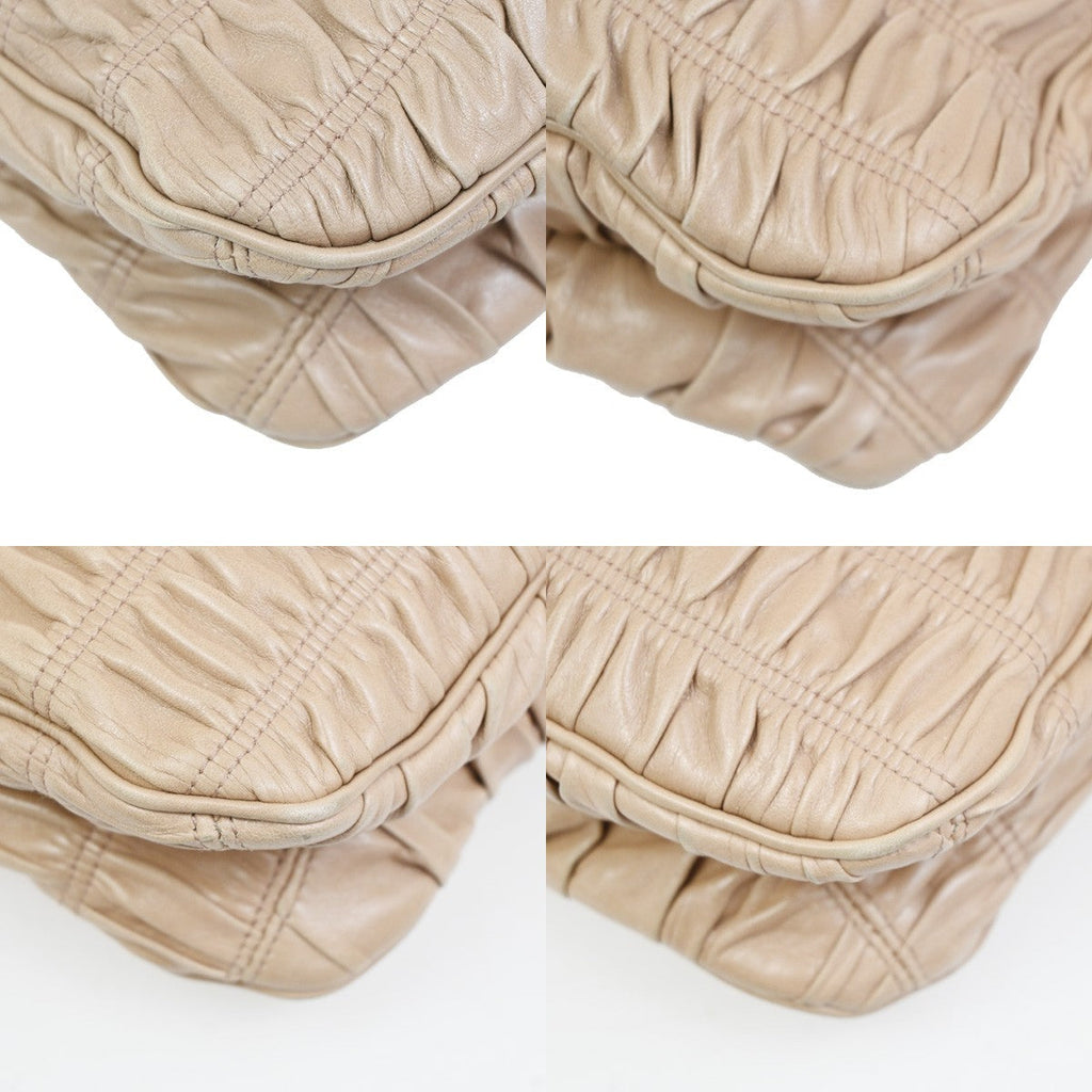 Prada Turnlock Shoulder Bag Nappa Gaufre Beige Leather Shoulder Bag Bag (Pre-Owned)