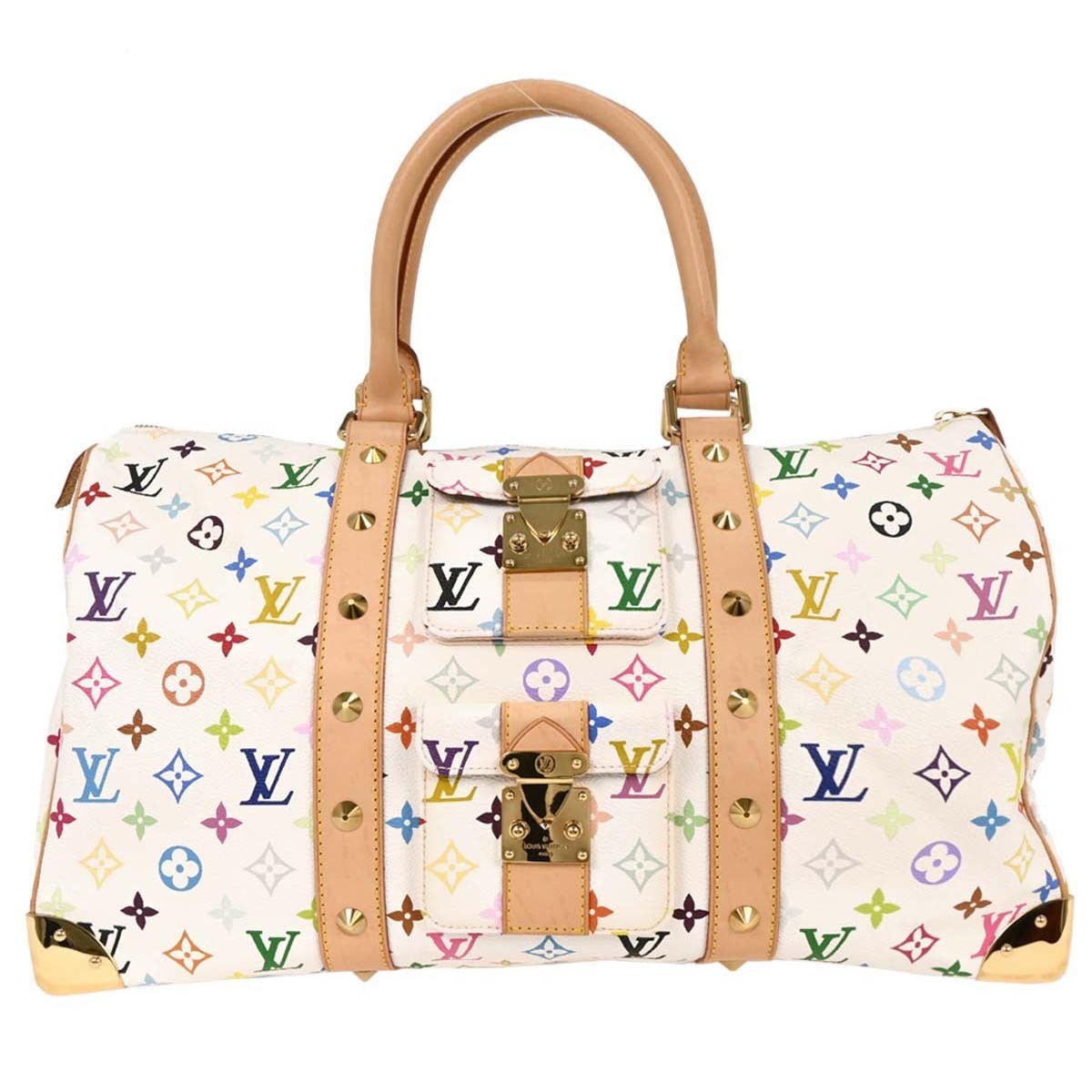 Louis Vuitton Keepall Bag Monogram Multicolor White Canvas Travel Bag Bag (Pre-Owned)