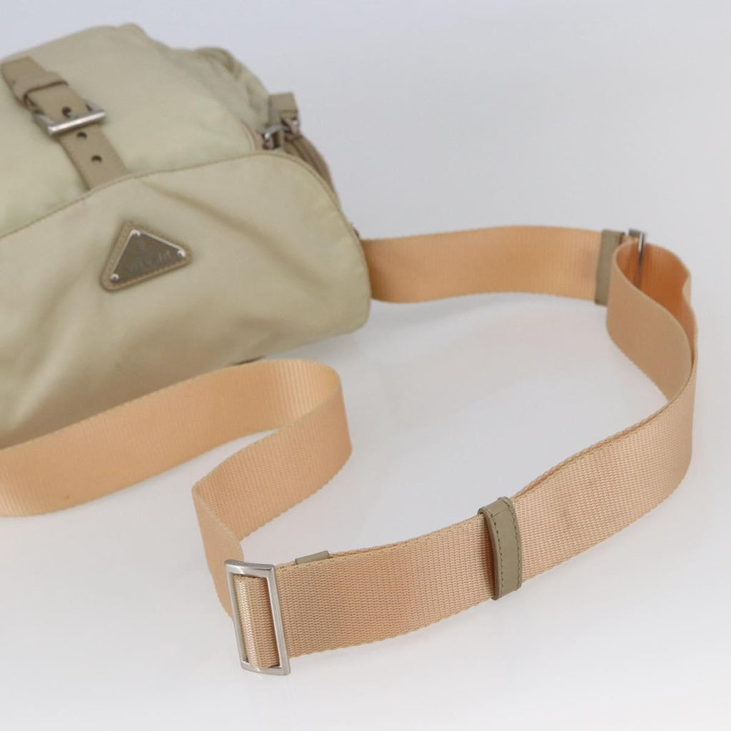 Prada Buckle Messenger Bag Tessuto Beige Nylon Shoulder Bag Bag (Pre-Owned)