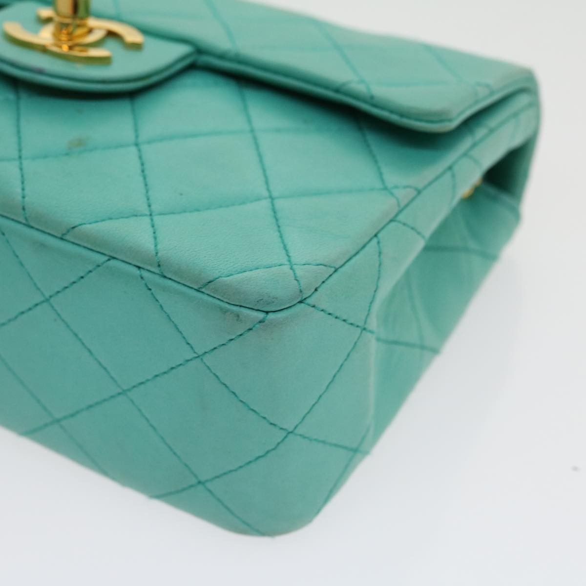 Chanel Square Classic Single Flap Bag Quilted Lambskin Blue Leather Handbag (Pre-Owned)