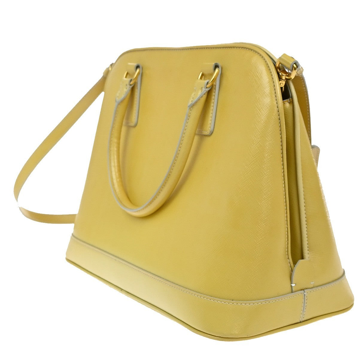 Prada Open Promenade Bag Saffiano Leather Yellow Leather Handbag (Pre-Owned)