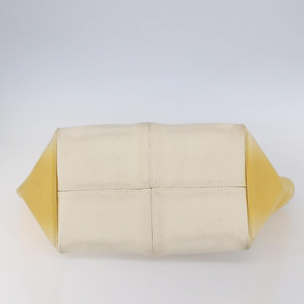 Bottega Veneta Braided Handle Open Tote Bag Canvas With Leather Yellow Canvas Bag (Pre-Owned)