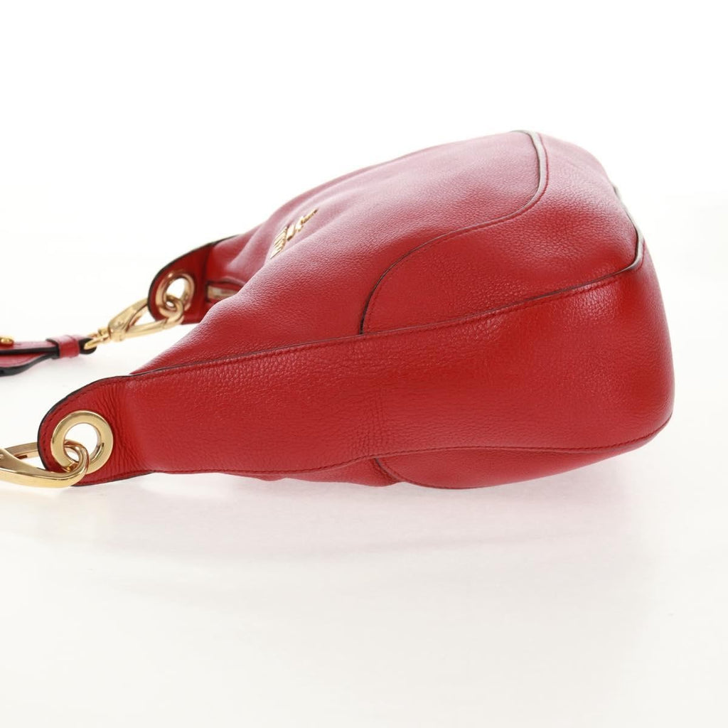 Prada Striped Strap Zip Hobo Vitello Daino Red Leather Shoulder Bag Bag (Pre-Owned)
