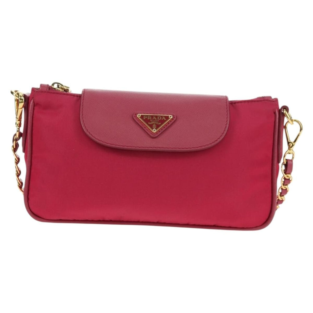 Prada Chain Crossbody Bag Tessuto And Saffiano Leather Pink Nylon Shoulder Bag Bag (Pre-Owned)