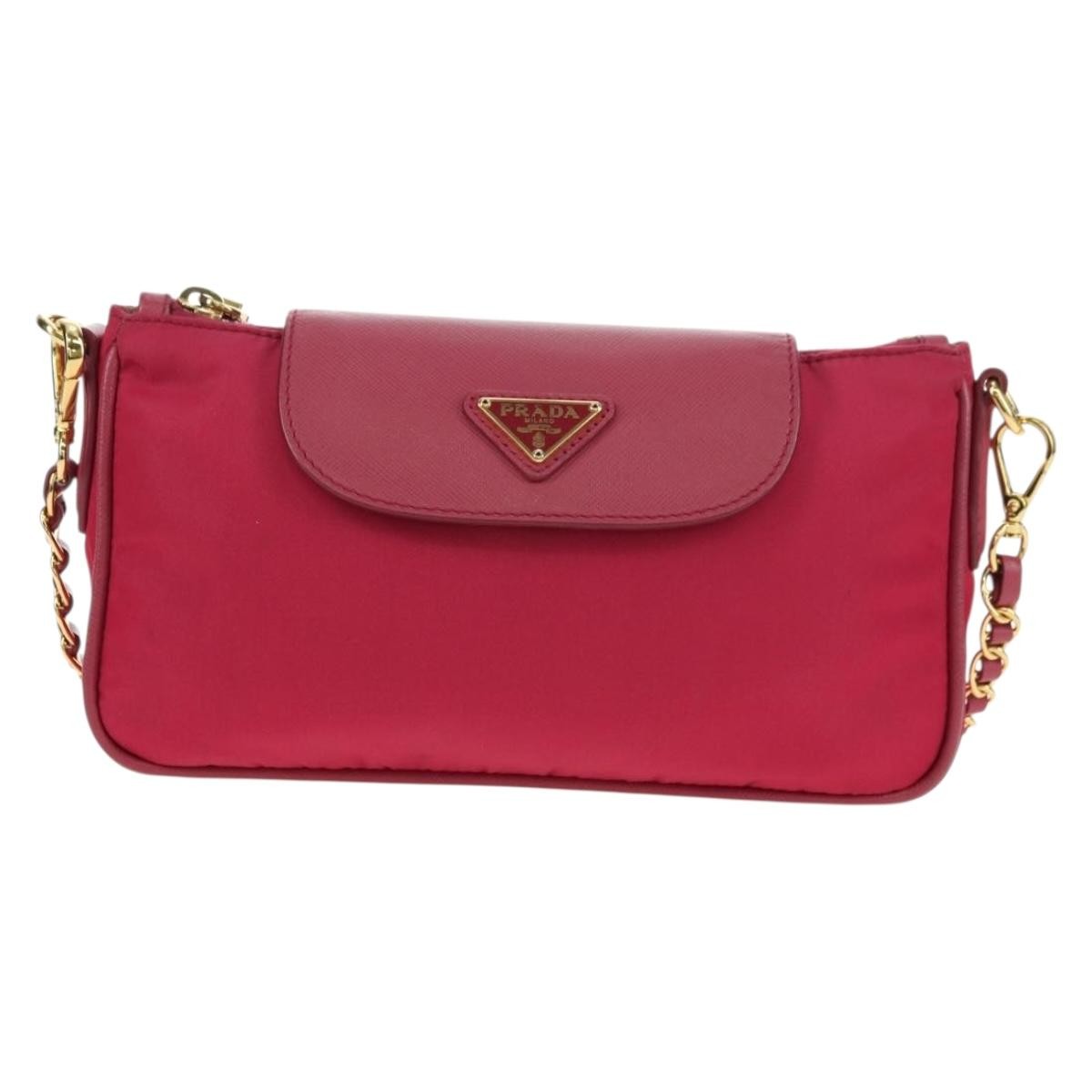 Prada Chain Crossbody Bag Tessuto And Saffiano Leather Pink Nylon Shoulder Bag Bag (Pre-Owned)