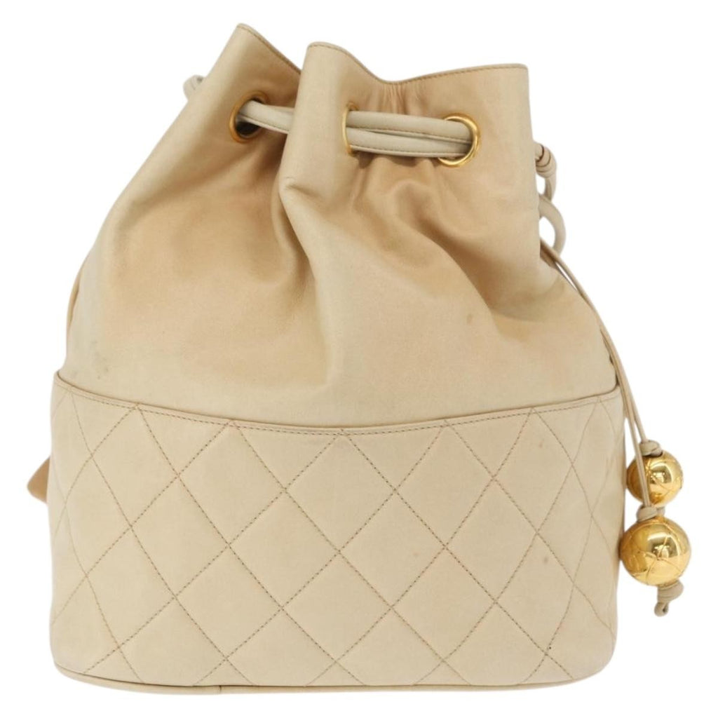 Chanel Gabrielle Drawstring Bag Quilted Calfskin Beige Leather Shoulder Bag Bag (Pre-Owned)