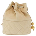 Chanel Gabrielle Drawstring Bag Quilted Calfskin Beige Leather Shoulder Bag Bag (Pre-Owned)