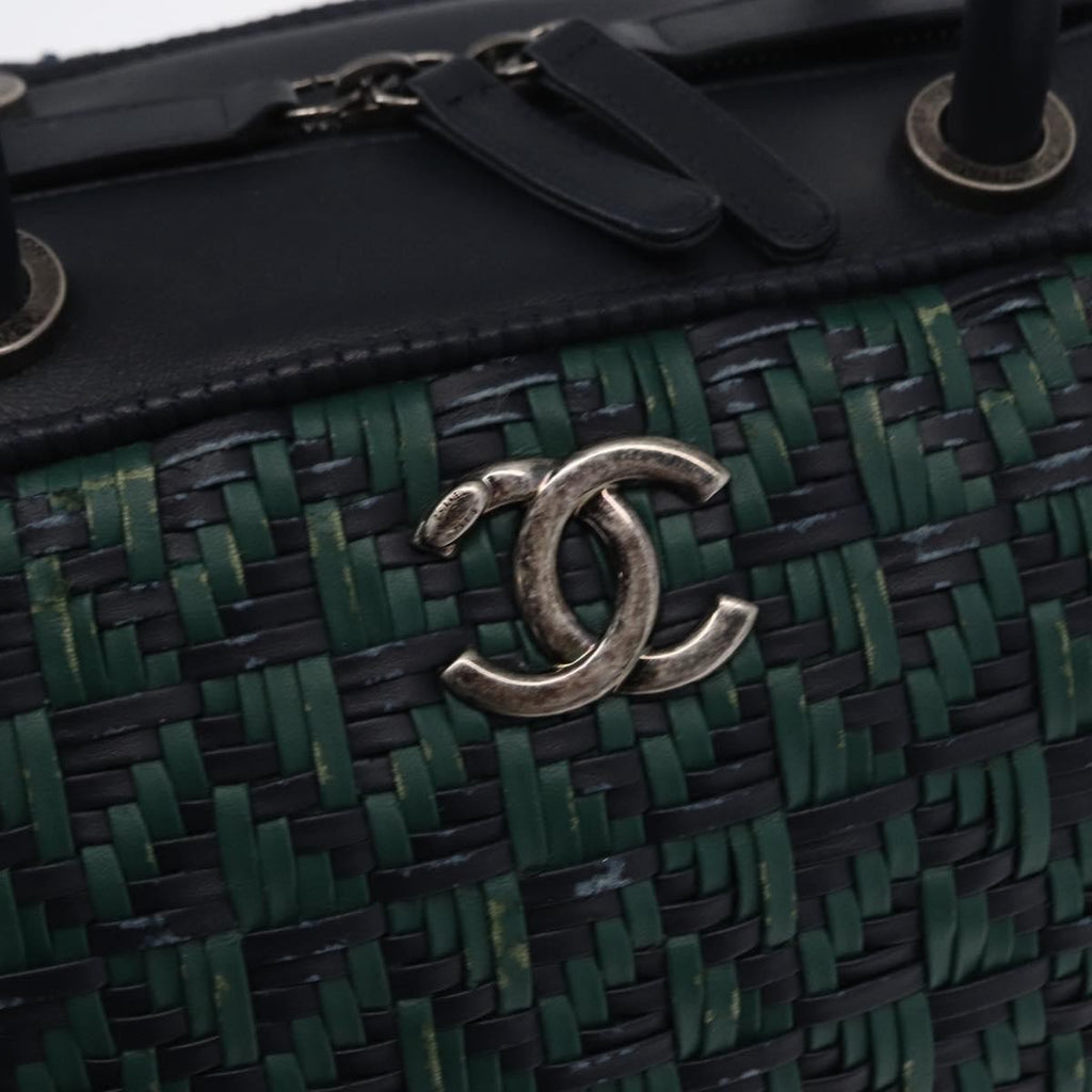 Chanel Convertible Chain Bowler Bag Woven Calfskin Green Leather Handbag (Pre-Owned)