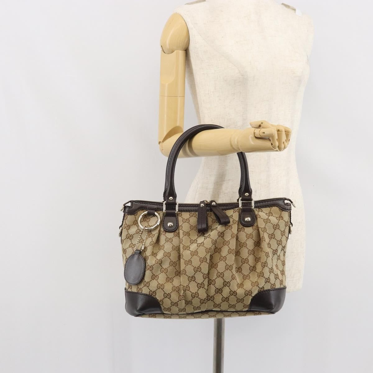 Gucci Sukey Top Handle Satchel Gg Canvas With Leather Beige Canvas Handbag (Pre-Owned)