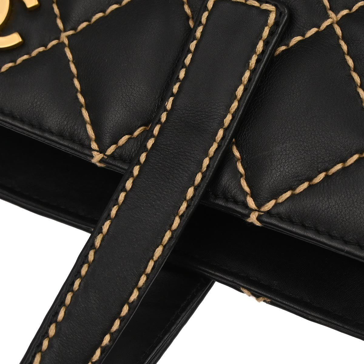 Chanel Surpique Tote Quilted Leather Black Leather Tote Bag Bag (Pre-Owned)
