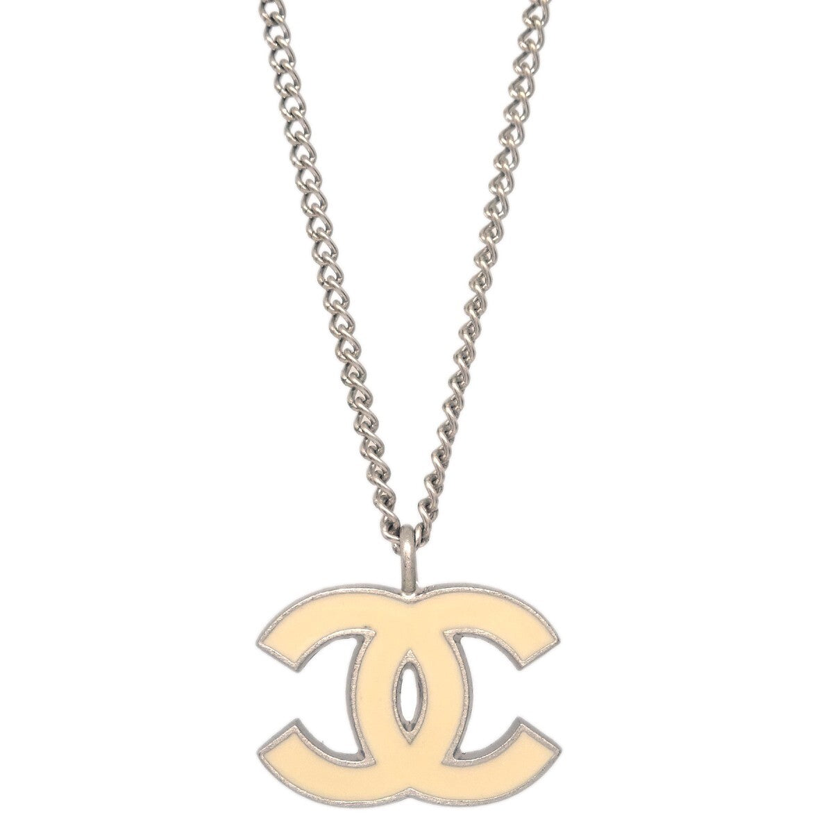 Chanel Cc Logo Pendant Necklace Metal Silver Silver_Plated Necklace Jewelry (Pre-Owned)