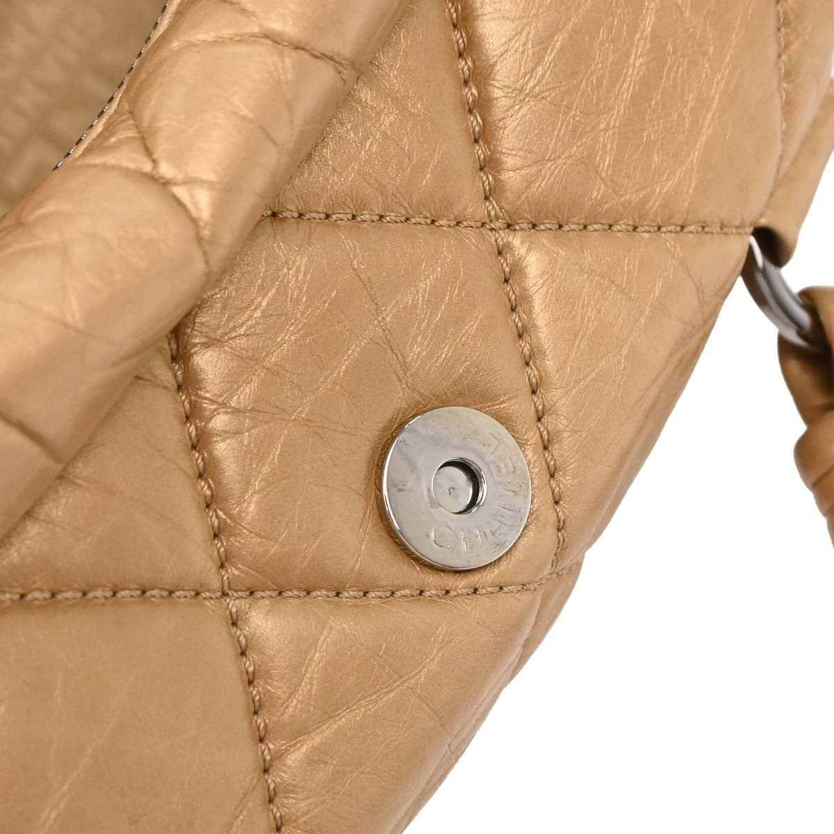 Chanel Lady Braid Flap Tote Quilted Distressed Lambskin Gold Leather Handbag (Pre-Owned)